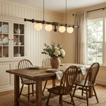 Elowen Rail Chandelier – Linear Wood & Glass Pendant Light