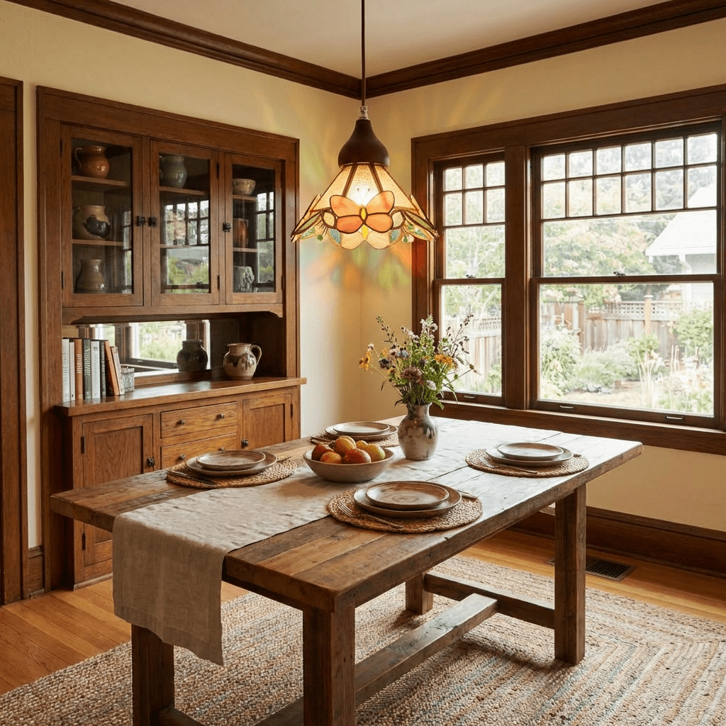Butterfly Bloom Pendant Light — Artisan Stained Glass LED Chandelier for Dining & Living Spaces