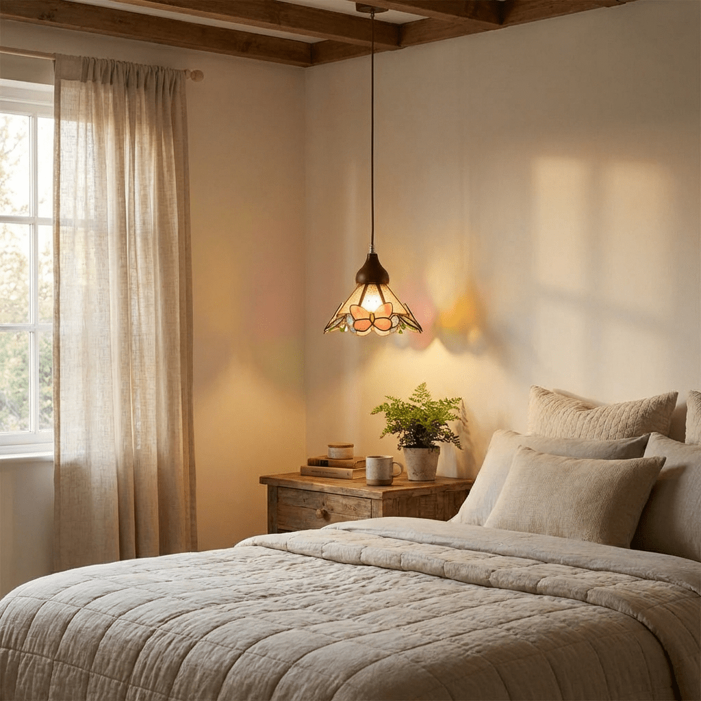 Butterfly Bloom Pendant Light — Artisan Stained Glass LED Chandelier for Dining & Living Spaces