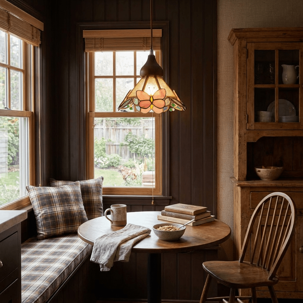 Butterfly Bloom Pendant Light — Artisan Stained Glass LED Chandelier for Dining & Living Spaces