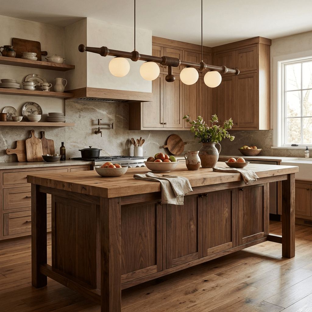 Elowen Rail Chandelier – Linear Wood & Glass Pendant Light
