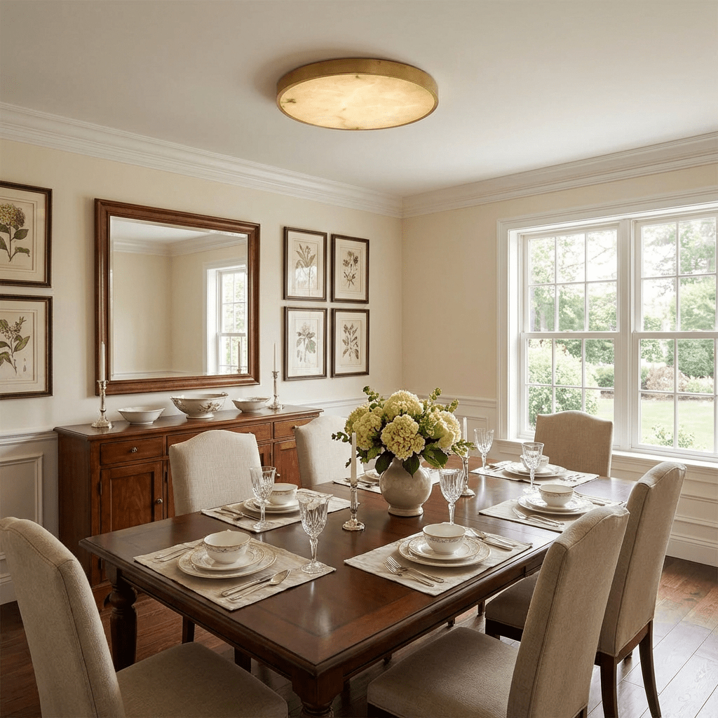 Calista Alabaster Ceiling Light in Brass | Modern Flush Mount LED