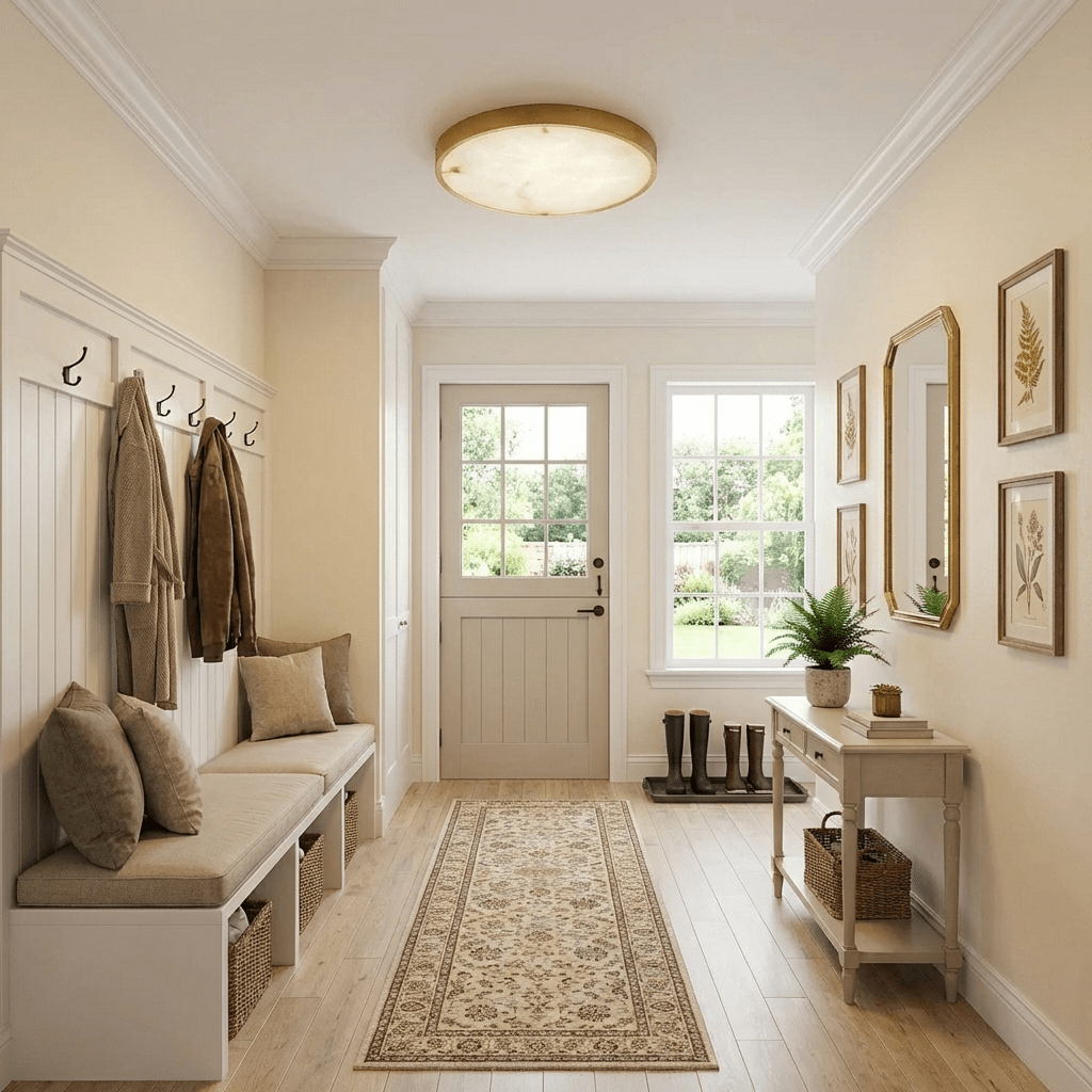 Calista Alabaster Ceiling Light in Brass | Modern Flush Mount LED
