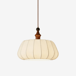 Lirenne Pleat Fabric Pendant Light with Walnut Wood Accent