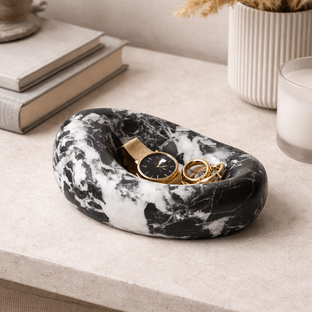 Drift Bowl Marble Tray – Sculptural Stone Catchall for Modern Interiors
