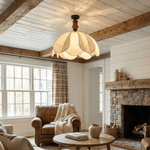 Roswyn Petal Flush Mount Ceiling Light in Walnut and Beige Fabric