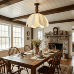 Roswyn Petal Flush Mount Ceiling Light in Walnut and Beige Fabric