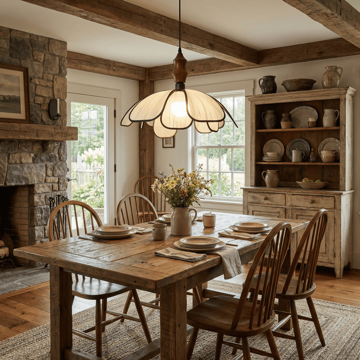 Petaline Whisper Pendant Light – Modern Fabric & Wood Designer Lamp