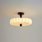 Aveline Bloom Modern Flush Mount Ceiling Light in Walnut and White Fabric