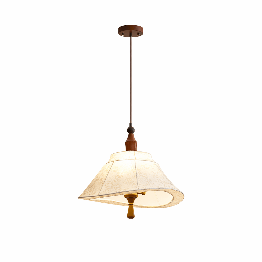 Elowen Tapered Pendant Light – Modern Fabric Shade, Walnut Accent