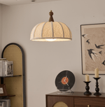Boucle Harbor Pendant Light – Textured Dome with Walnut Accent