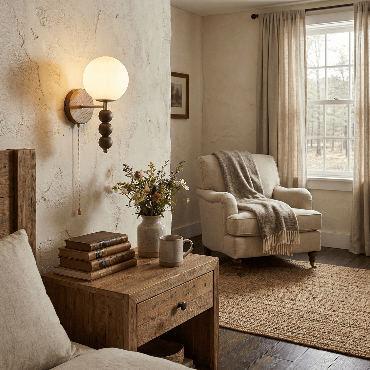 Rowan Bead Wall Sconce – Modern Wood & Glass Wall Light