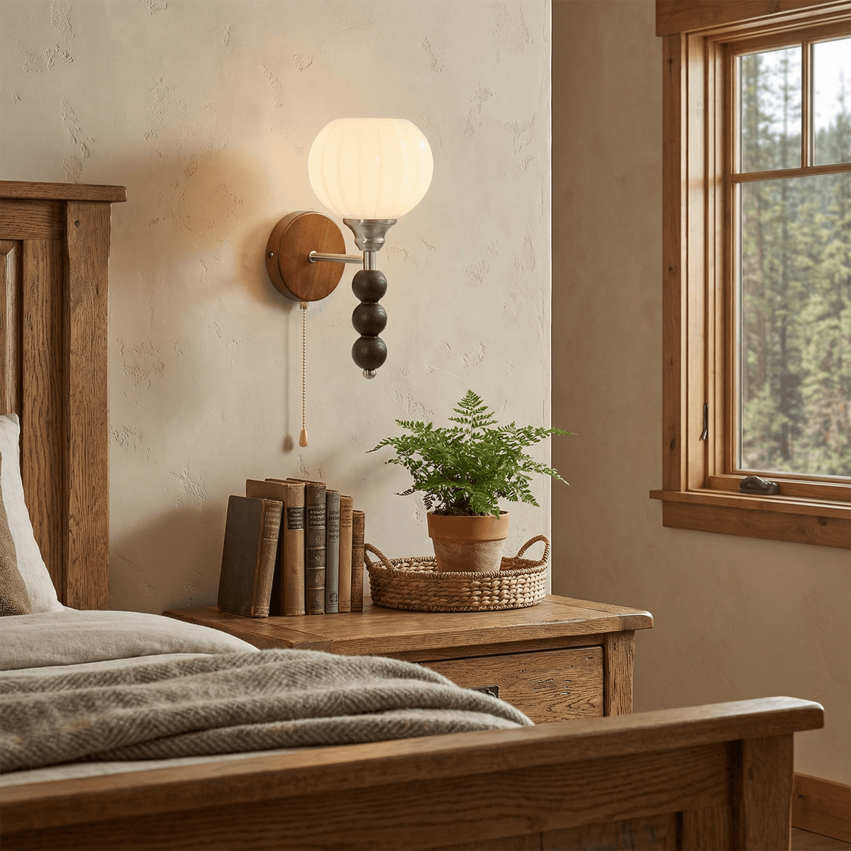 Rowan Bead Wall Sconce – Modern Wood & Glass Wall Light