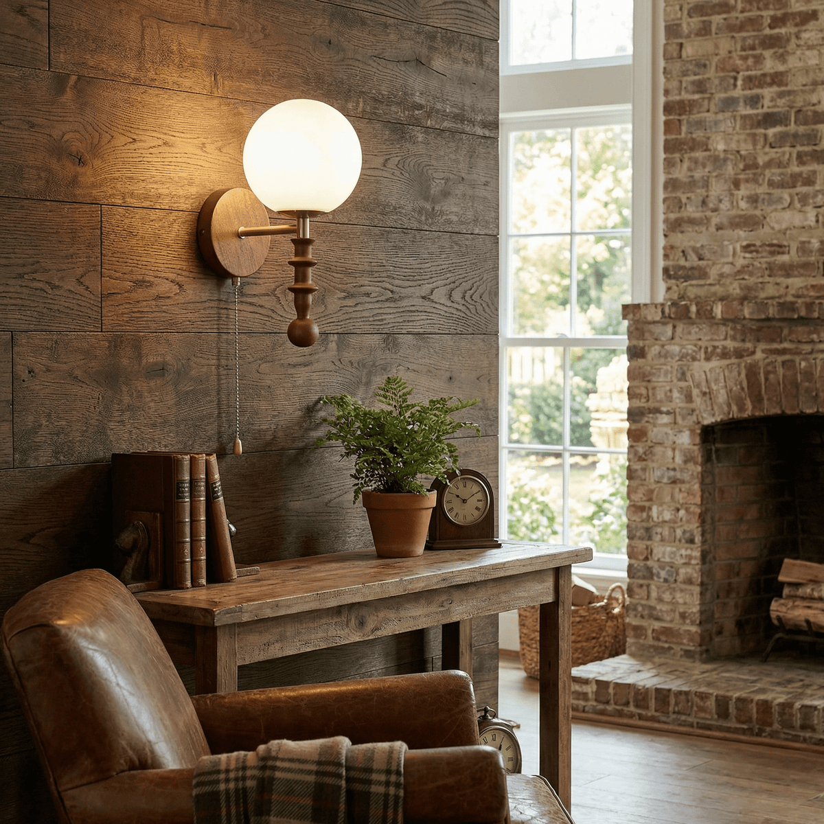 Bramwell Wall Sconce with Wood Accents and Frosted Glass Globe