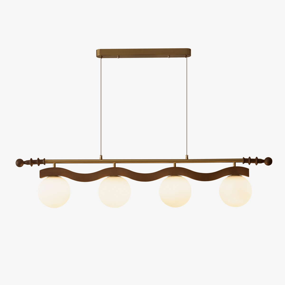 Sinuara Ribbon Globe Linear Chandelier – Modern Wood & Glass Pendant Light