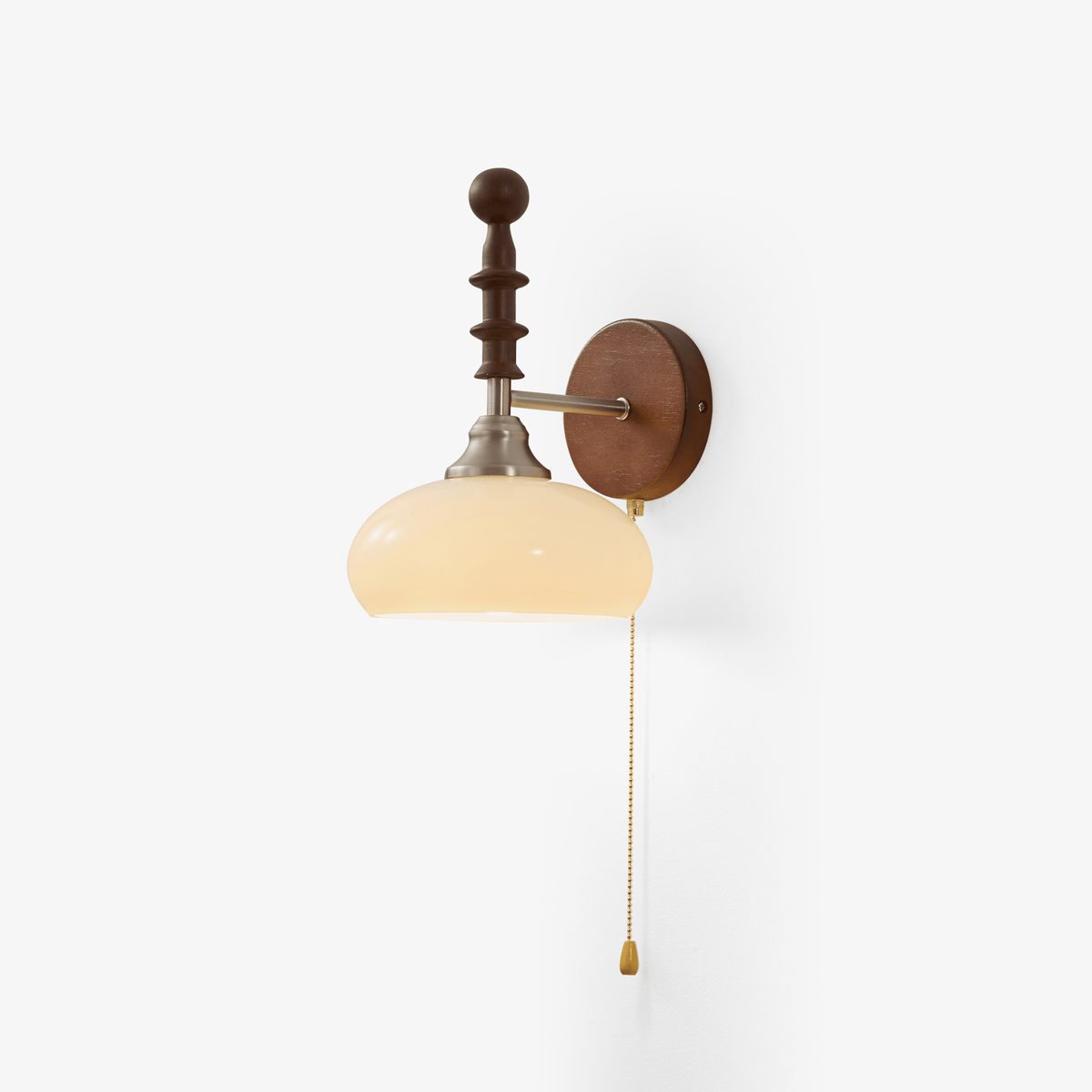 Spindlecrest Wall Sconce with Opal Glass Shade and Walnut Wood Backplate