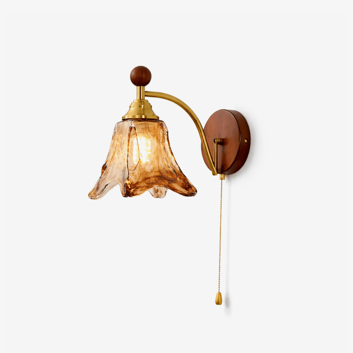 Amberveil Bloom Wall Sconce with Amber Glass Shade and Brass Accents
