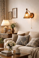 Amberveil Bloom Wall Sconce with Amber Glass Shade and Brass Accents
