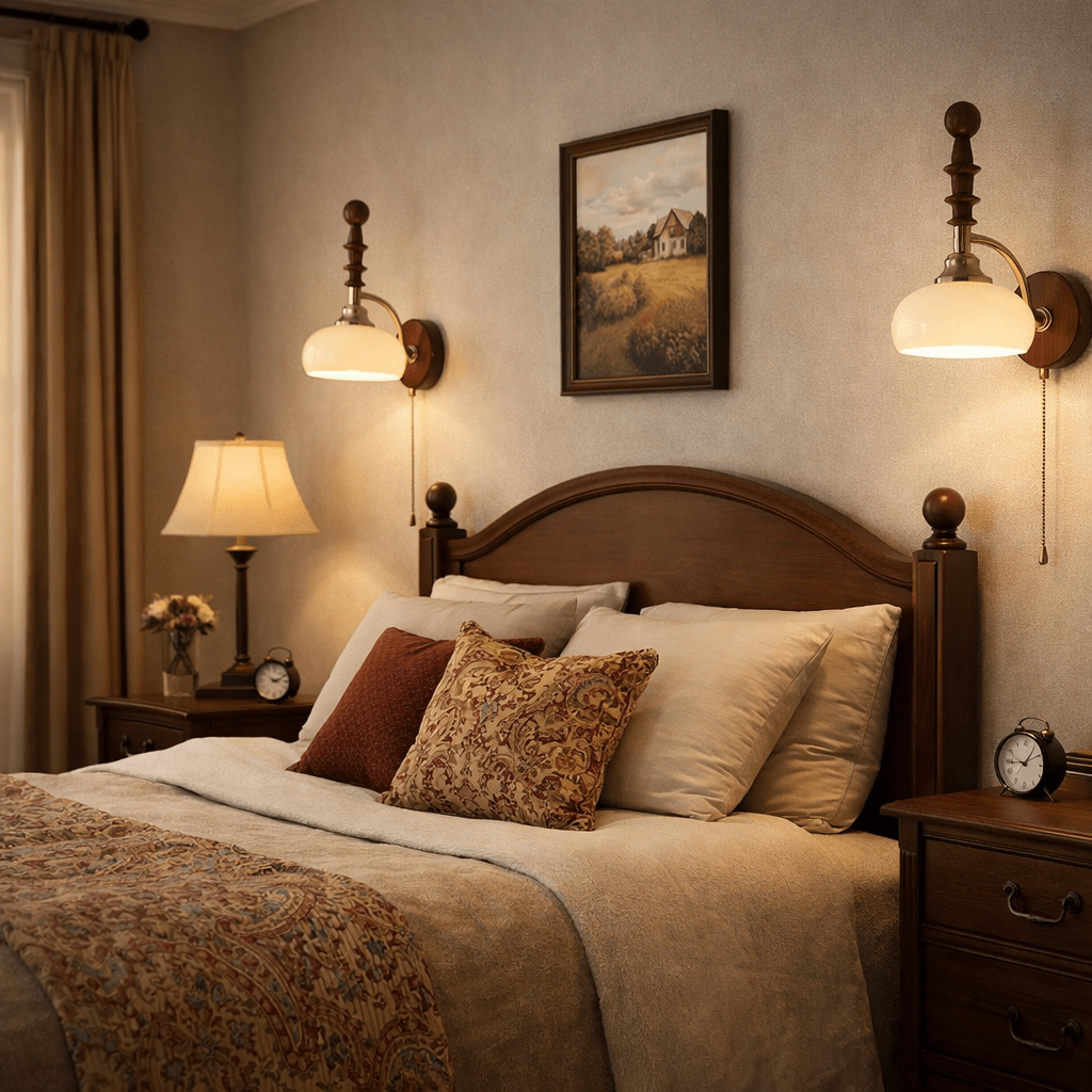 Spindlecrest Wall Sconce with Opal Glass Shade and Walnut Wood Backplate