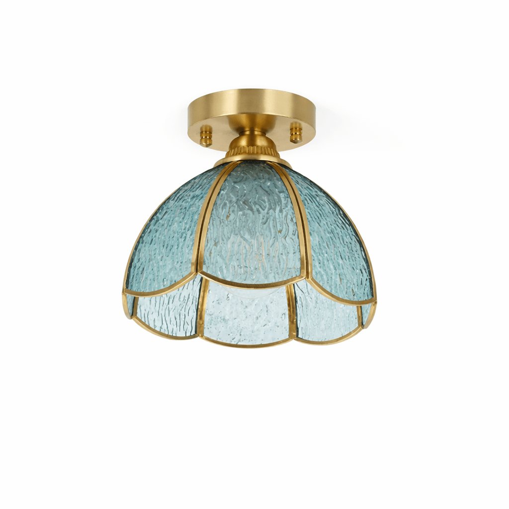 Tiffany Floral Ceiling Light – Art Deco Brass & Glass Flush Mount