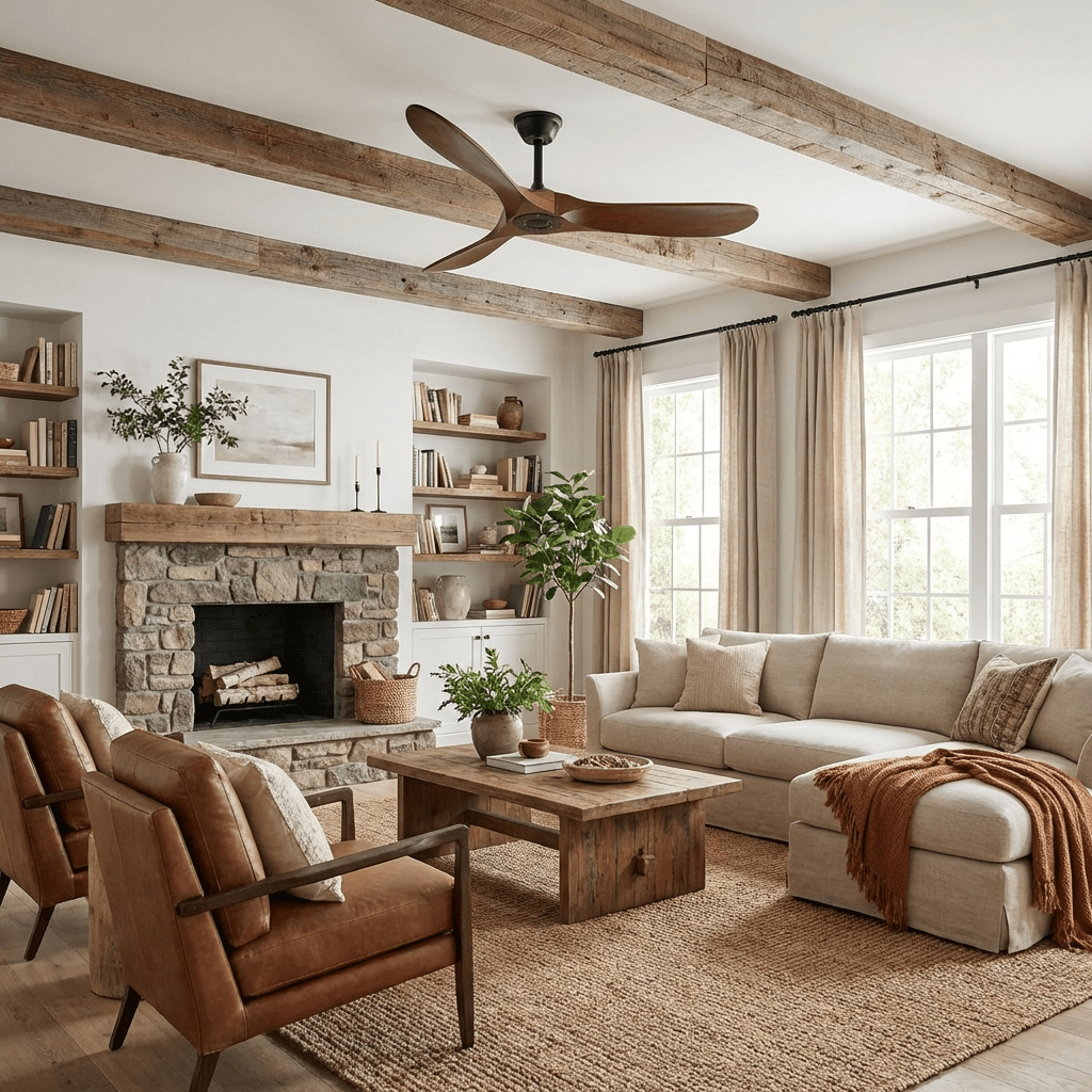 Aero Breeze Ceiling Fan — Sculpted Wood Blades & Whisper-Quiet DC Motor