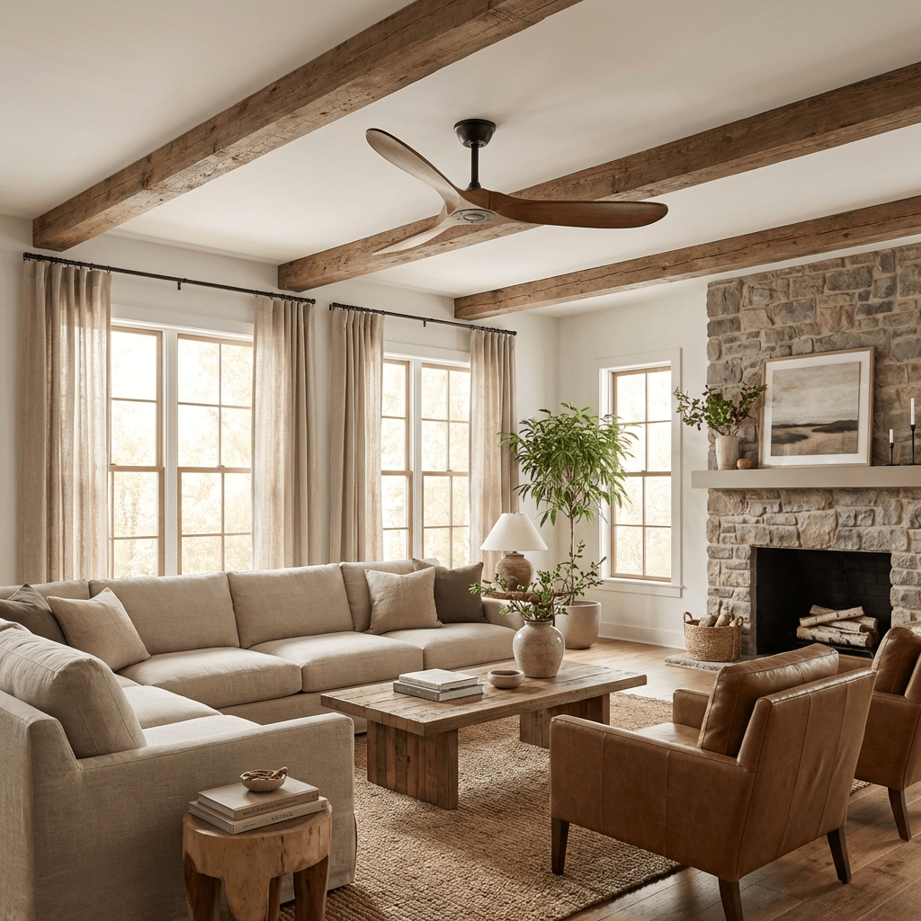 Aero Breeze Ceiling Fan — Sculpted Wood Blades & Whisper-Quiet DC Motor