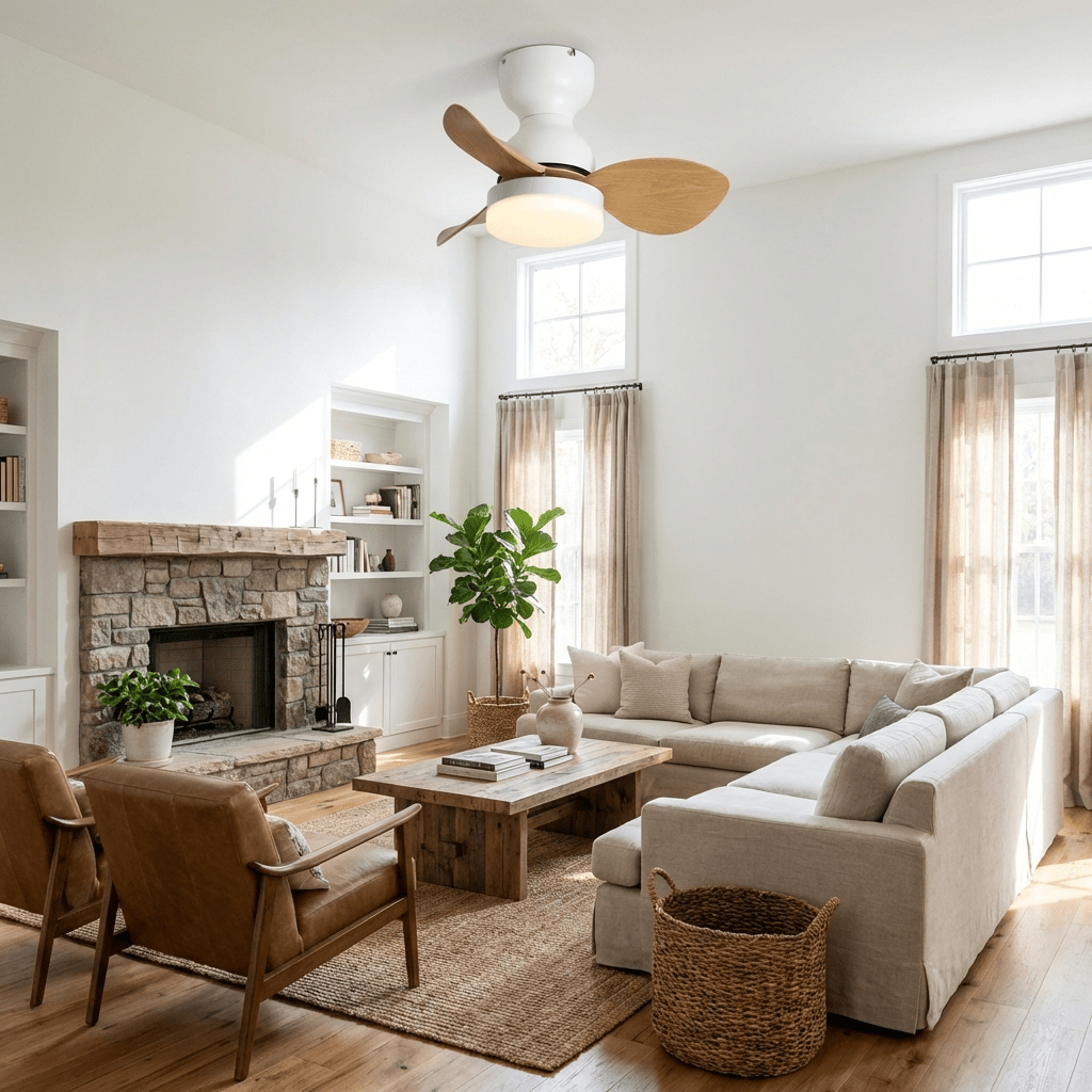 Aeroleaf Flush Mount Ceiling Fan Light with LED and Wood Blades