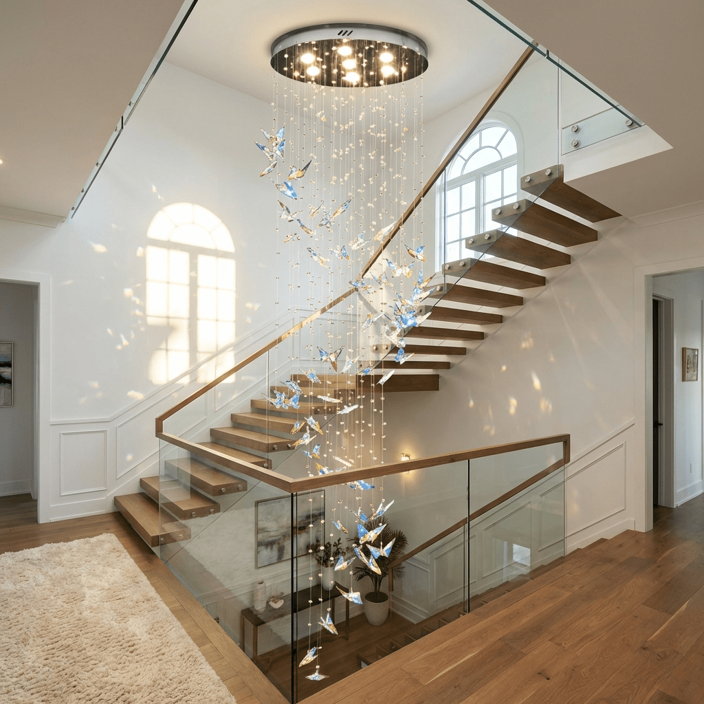 Crystalwing Butterfly Chandelier – Modern Crystal Pendant Light for Dining Room and Living Room