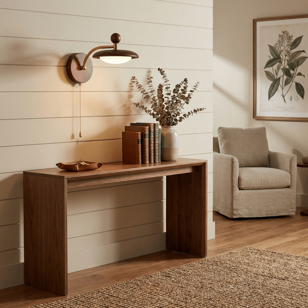 Arcwood Saucer Wall Sconce in Walnut and Brass