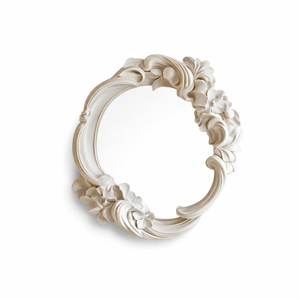 Hand-Carved Floral Vanity Mirror with Ivory Plaster Finish