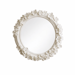 Hand-Carved Floral Vanity Mirror with Ivory Plaster Finish