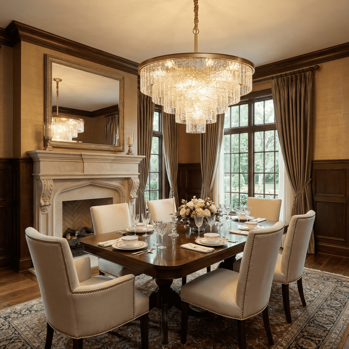 Gaia Round Crystal Chandelier in Brushed Brass for Dining Room and Living Room