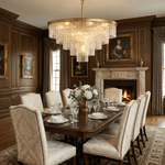 Gaia Round Crystal Chandelier in Brushed Brass for Dining Room and Living Room