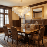Gaia Round Crystal Chandelier in Brushed Brass for Dining Room and Living Room