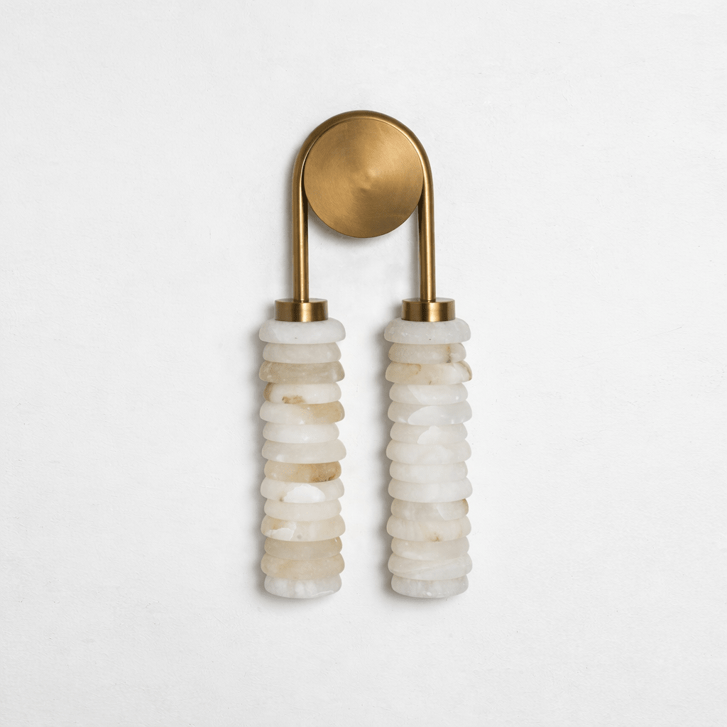 Calla Ribbed Alabaster Wall Sconce with Antique Brass Accents