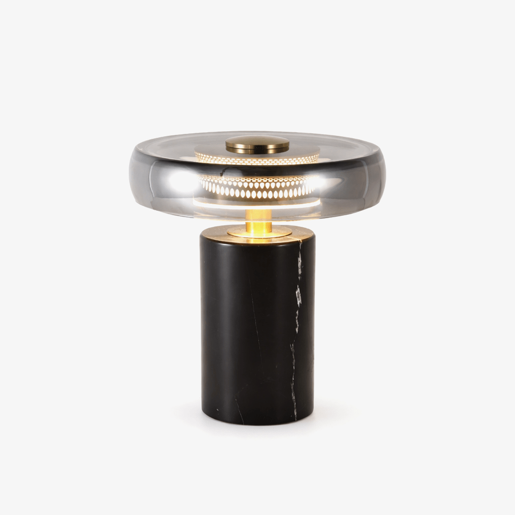 Noctra Halo Table Lamp – Smoked Glass & Marble LED Desk Lamp