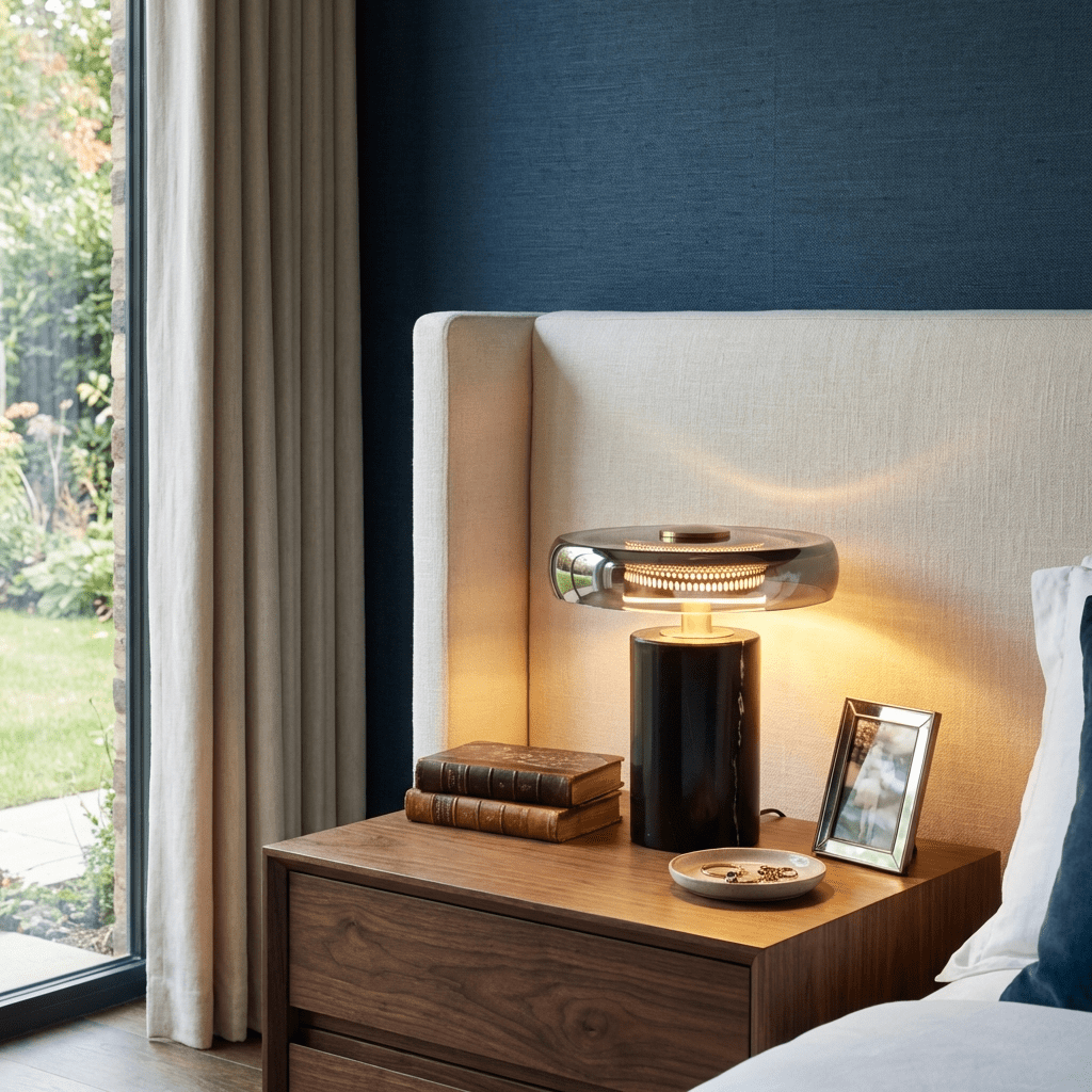 Noctra Halo Table Lamp – Smoked Glass & Marble LED Desk Lamp