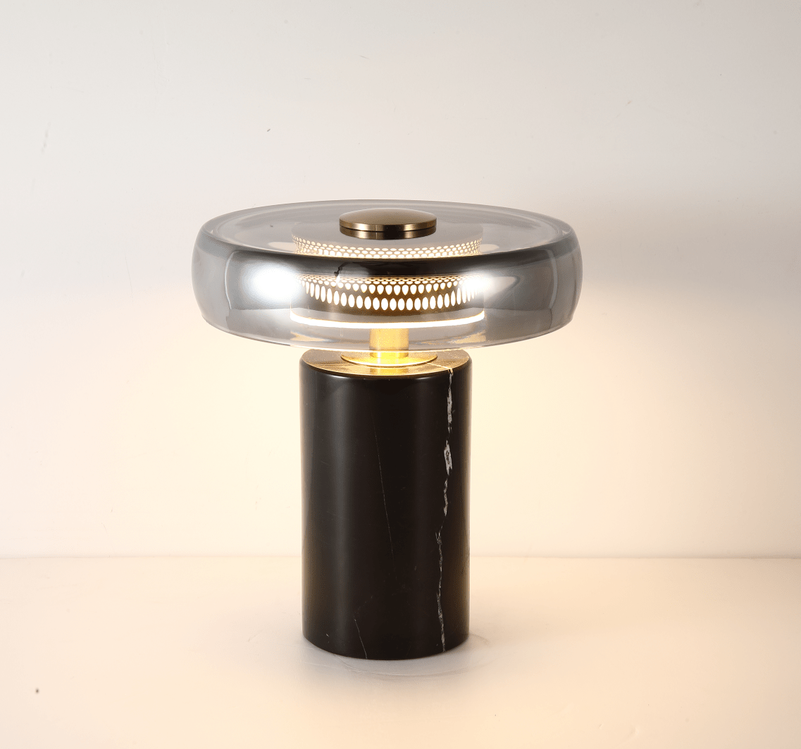 Noctra Halo Table Lamp – Smoked Glass & Marble LED Desk Lamp