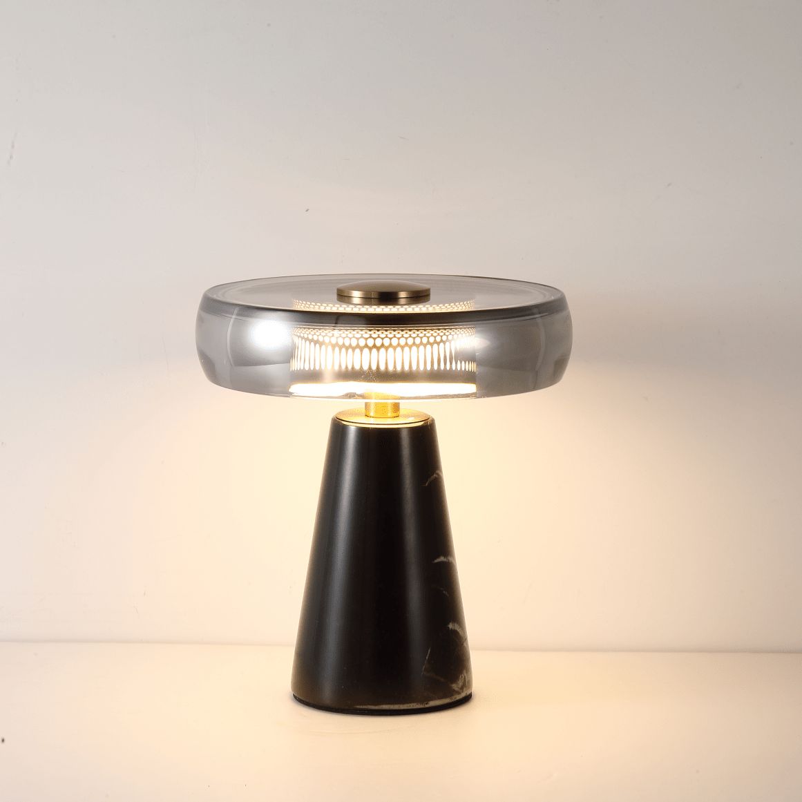 Noctra Halo Table Lamp – Smoked Glass & Marble LED Desk Lamp