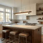 Strata Beam Linear LED Pendant Light in Walnut Wood and Nickel