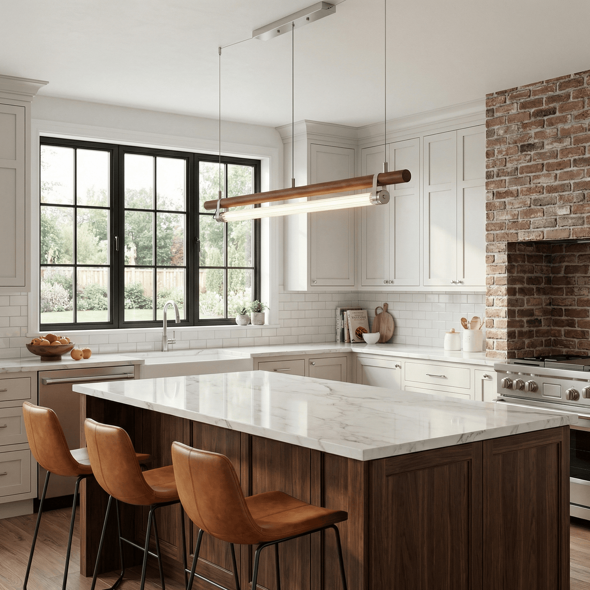 Strata Beam Linear LED Pendant Light in Walnut Wood and Nickel