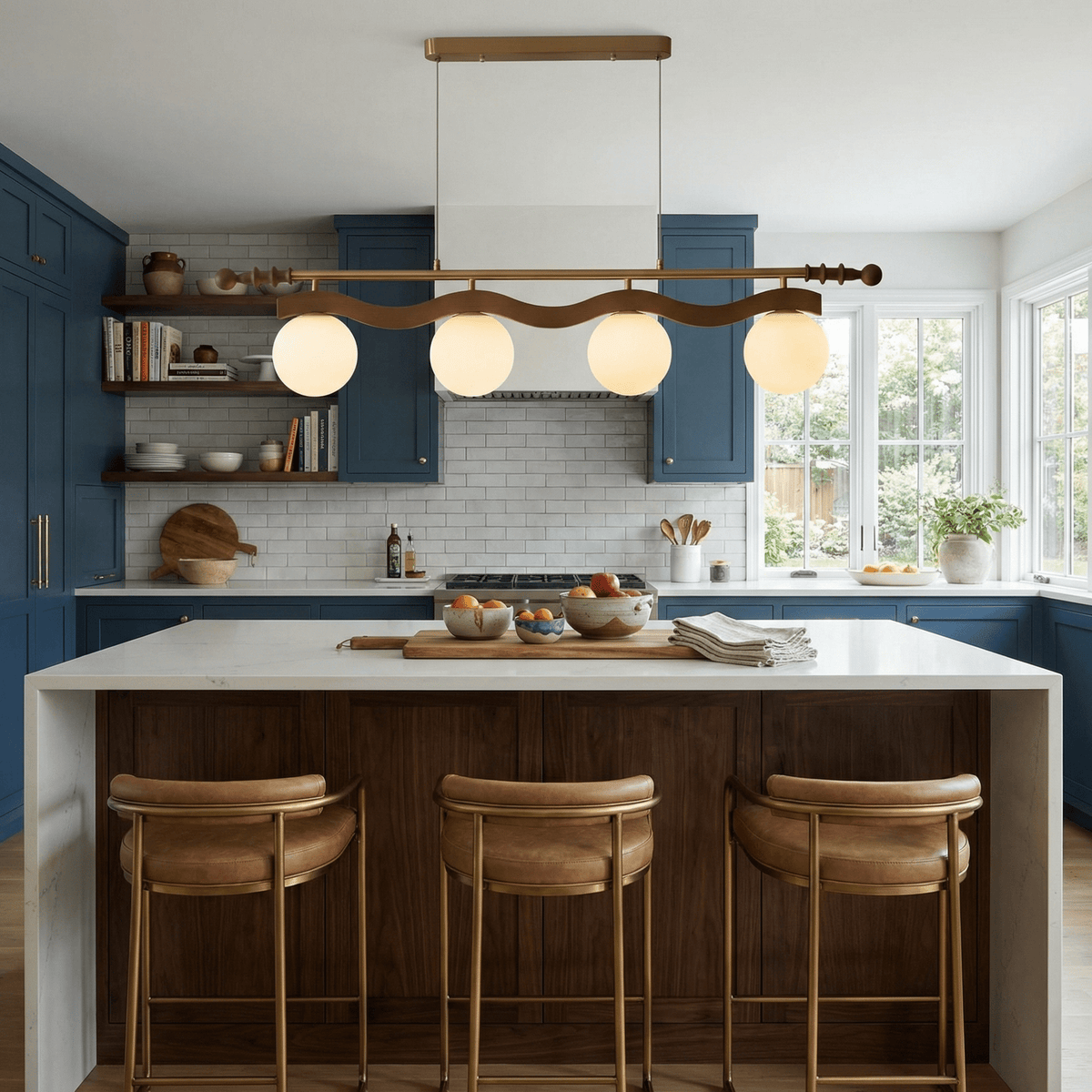 Sinuara Ribbon Globe Linear Chandelier – Modern Wood & Glass Pendant Light
