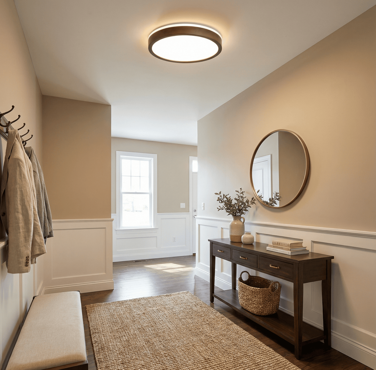 Alder Frame Wood LED Ceiling Light – Modern Flush Mount for Bedroom and Living Room