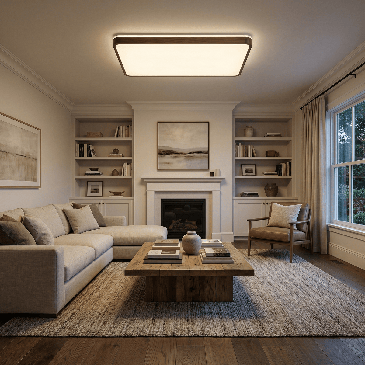 Alder Frame Wood LED Ceiling Light – Modern Flush Mount for Bedroom and Living Room