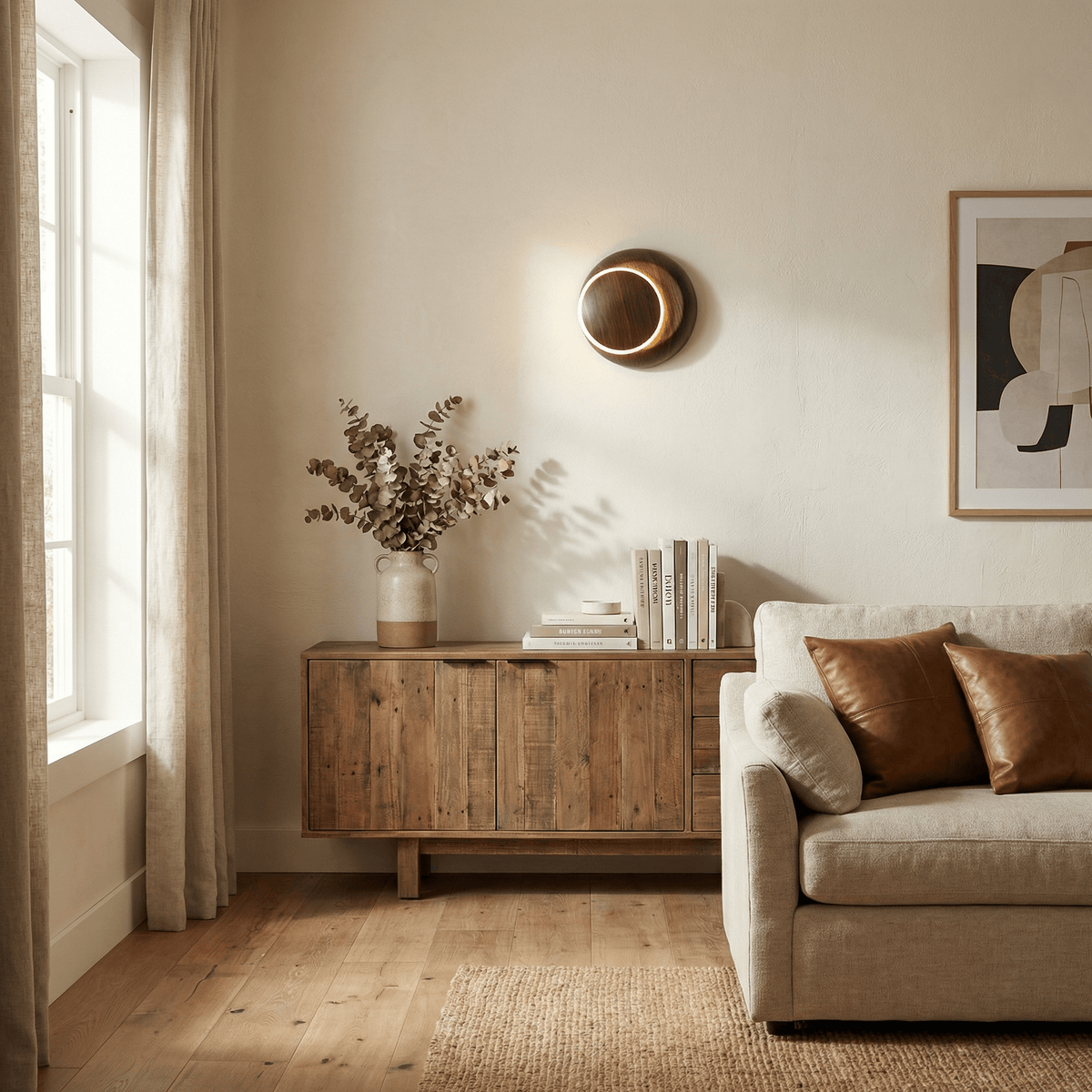 Walden Orbit Wall Sconce with Wood Grain Finish