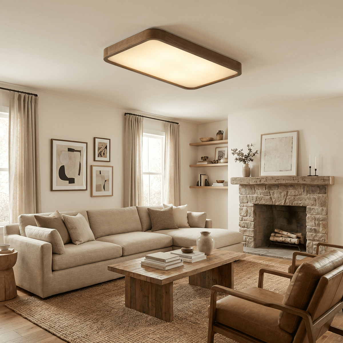 Kairo Soft Edge LED Flush Mount Ceiling Light in Walnut Wood Finish