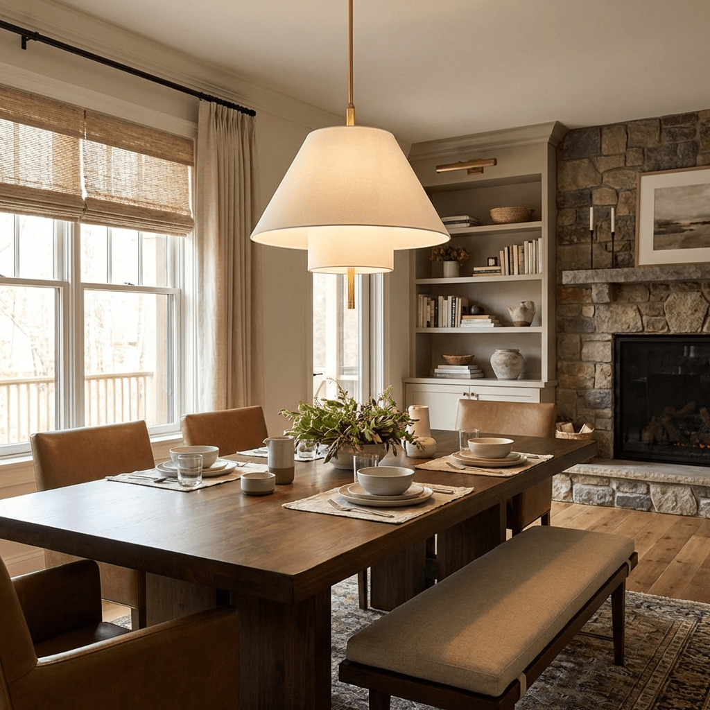 Haloa Layered Fabric Pendant Light with Brass Accents