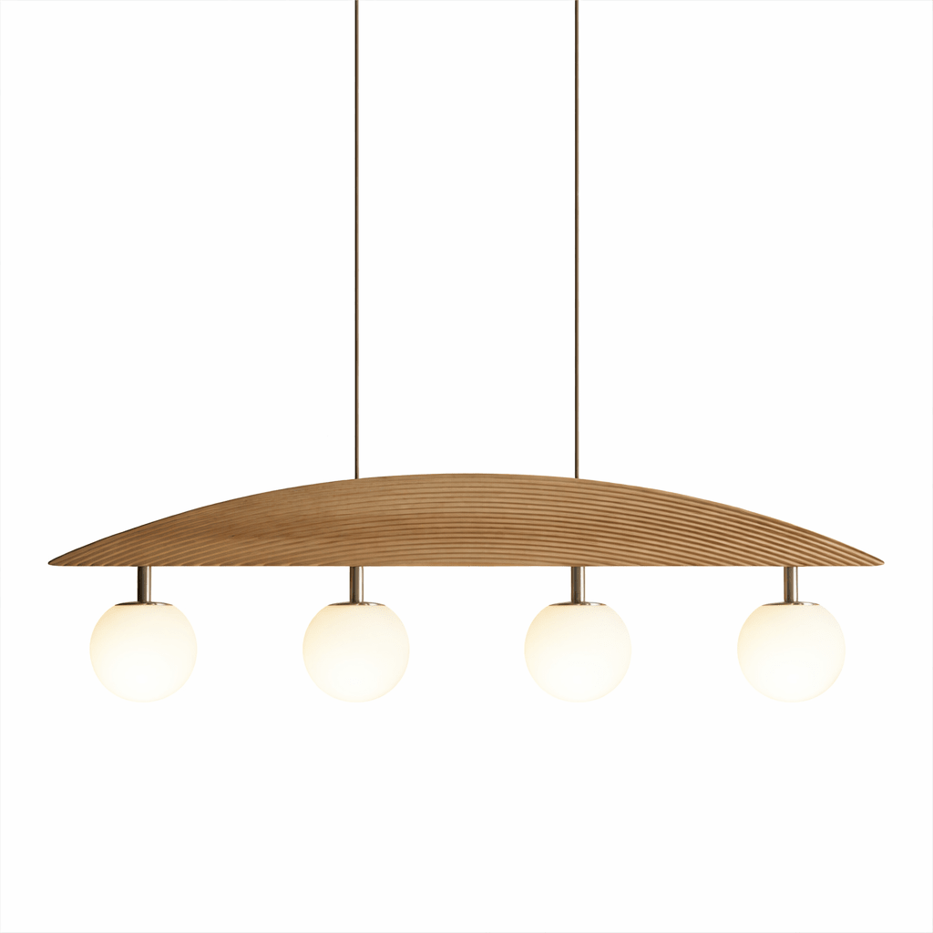 Arvella Arc Chandelier – Modern Wood & Glass Pendant Light for Dining Room