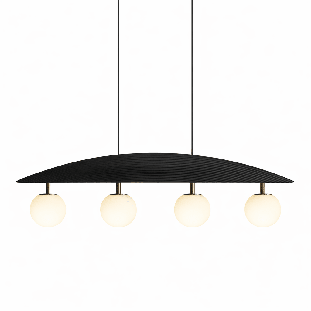 Arvella Arc Chandelier – Modern Wood & Glass Pendant Light for Dining Room