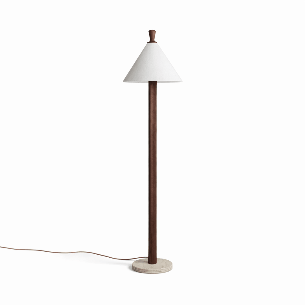 Sorrel Cone Floor Lamp – Modern Wood & Travertine Sculptural Lighting